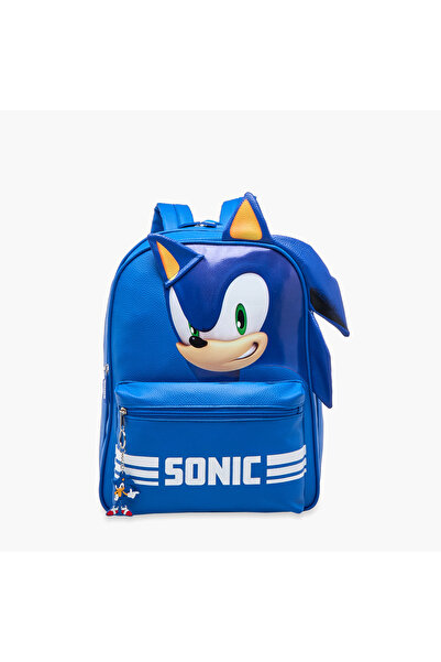 Sonic the Hedgehog Applique Backpack with Adjustable Straps and Zip Closure- 15 inch