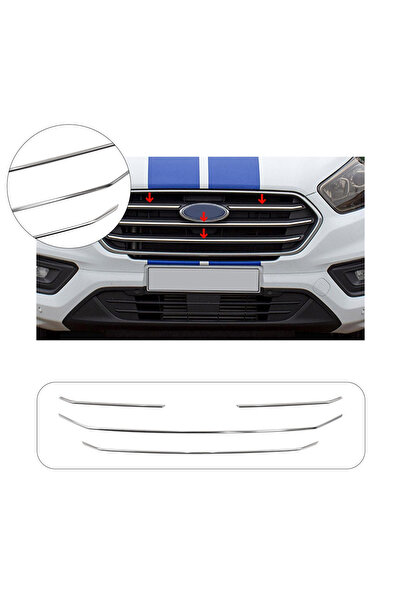 ServetDizaynOto Ford Custom Uyumlu 2018-2024 Krom Ön Panjur 4 Parça Paslanmaz...