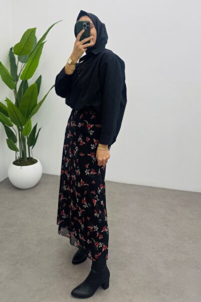 Yefrastore Women's Crisp Floral Printed Zippered Maxi Tulle Skirt with Back Elastic Detail