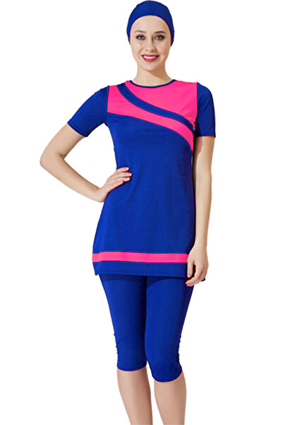 Haliç Mayo Short Sleeve Tights Semi-Closed Swimsuit 7006 Navy Blue