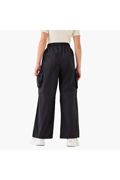 Juniors Girls Wide Leg Trousers with Cargo Pockets - Cotton - Elastic Waist