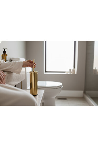 İSAOĞLU YAPI Matte Gold Toilet Brush Matte Gold Bathroom Toilet Brush Holder Stainless Steel