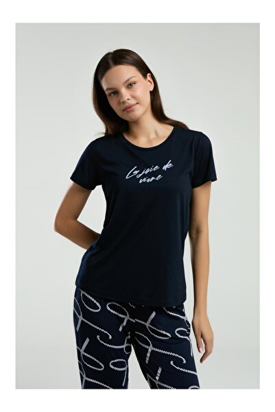 Arnetta Women's Navy Blue Short Sleeve Pajama Set -3232