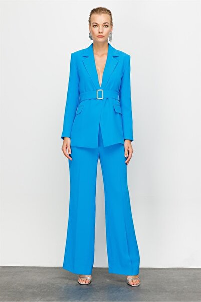 Nefeli Beli Kemerli Ceket MAVİ