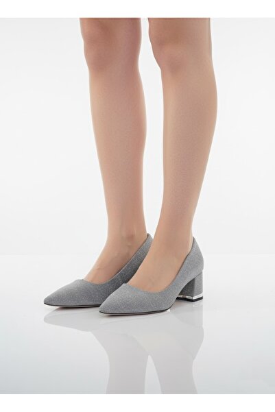 Elit Gizem 203 Platinum Glitter Detailed Comfortable Evening Dress Women's Heeled Shoes