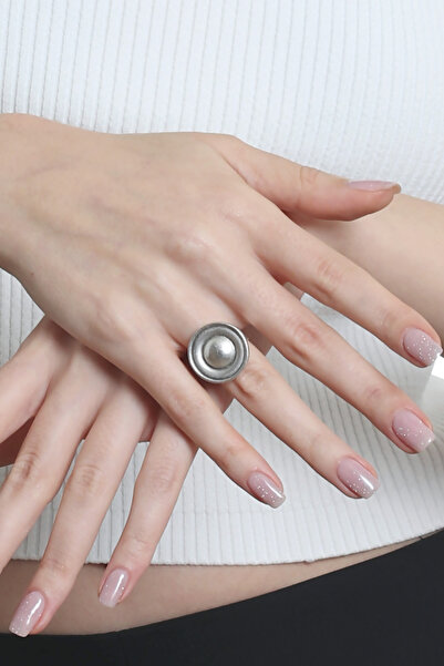 LABALABA Kadın Antik Gümüş Kaplama Ayarlanabilir Düğme Formlu Yüzük