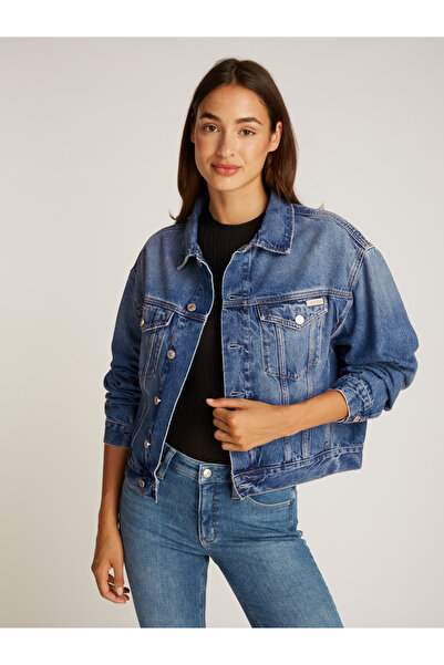 Calvin Klein Women Light Blue Tencel Boxy Denim Jacket