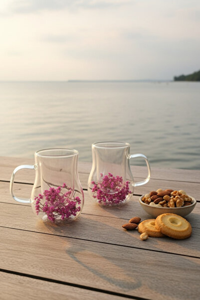 FORSEİ LUCA Double Wall Floral Glass Cup 170 ml Shaped Glass