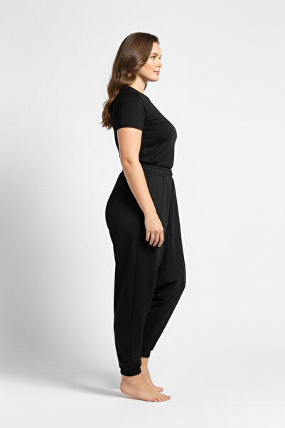 DARK AND BRIGHT Plus Size Women's Baggy Pants |   Black High Waist Cotton Relaxed Fit