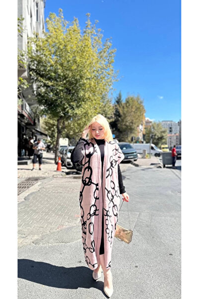 ne lazım bana Cardigan Suit with Black Line Pattern Dress Powder Black