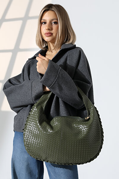 BALANZ Γυναικεία τσάντα ώμου μεσαίου μεγέθους με πλέξη χακί εφέ δέρματος – Κομψό και ευρύχωρο σχέδιο