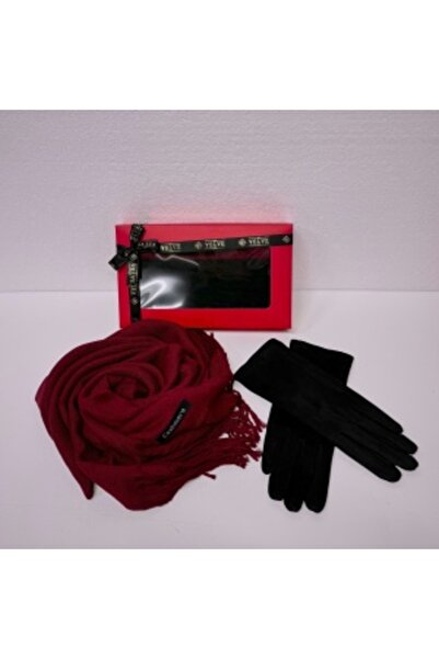 velve Secret gift pack for women – Belladona long scarf and elegant gloves, Burgundy, 25x15 cm