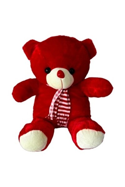 velve Rony plush teddy bear with scarf, Height 36 cm, Red