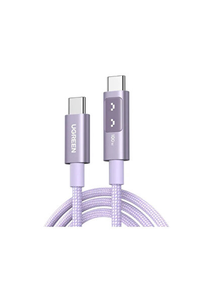 Ugreen Uno USB-C 100W 5A QC PD Örgülü Hızlı Şarj Kablosu, 1 Metre, Mor, 65092