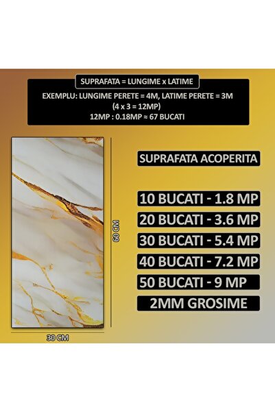 NEXTLY Αυτοκόλλητη ταπετσαρία από μάρμαρο υψηλής ποιότητας - Αδιάβροχη και εύκολη στην τοποθέτηση, 30x60cm, χρυσό φινίρισμα