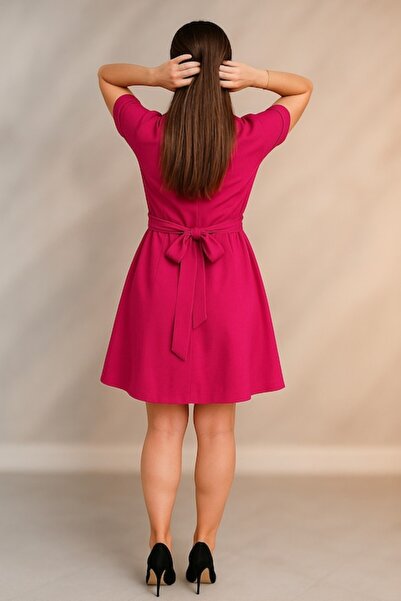 OEM Short fuchsia solid dress with collar S-M-L INTL