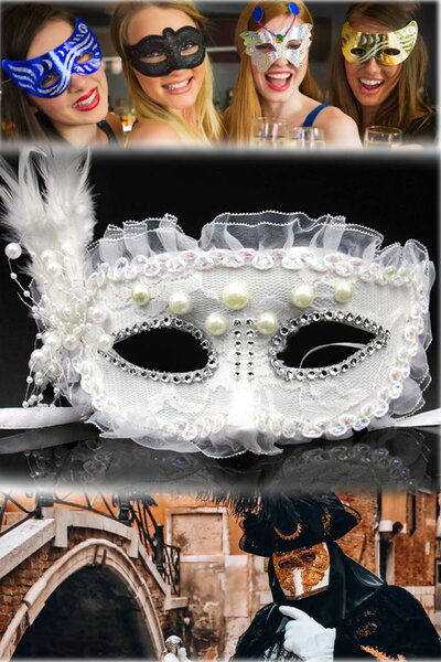 Munico Beyaz Renk Maske – Dantel Kaplama, İnci ve Taş Süslemeli | Bride ve Af...