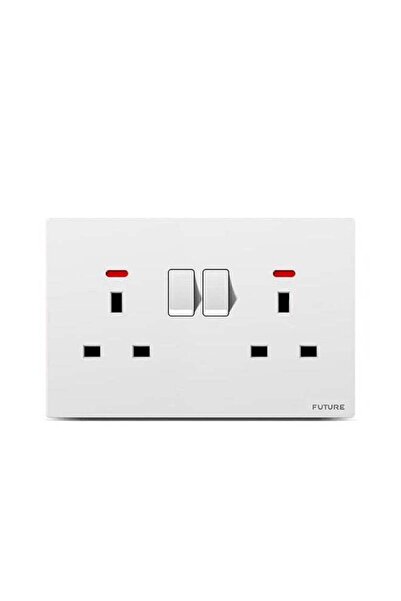 FUTURE Double Switched 13A Wall Socket — UK 3-Pin Dual Outlet with Safety Shutters