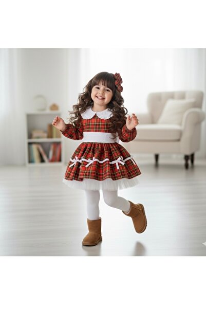 Tinypeople Girls' Plaid Dress Christmas Dress Girls' Dress with Bow