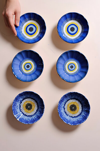 Fecra Acem 6'lı Nazarı Çay Tabağı Seti Karma