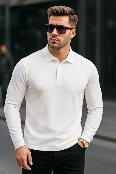 Maccali Ανδρικό μπλουζάκι με μακρυμάνικο λευκό γιακά πόλο