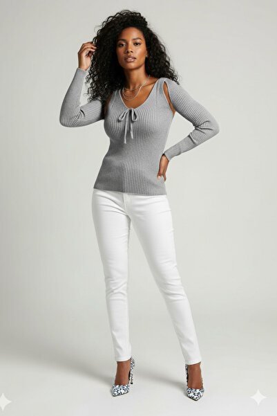 Teenage Millionaire Γυναικείο γκρι μπλούζα υψηλής ποιότητας με μακρυμάνικο μπλουζάκι κοτλέ