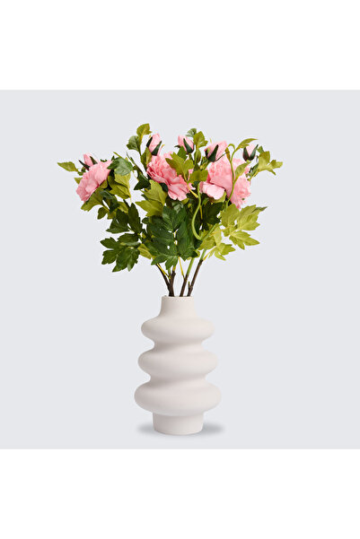 Artificiale Rolio Buchet Bujori Artificiali (Paeonia) - 3 sau 5 Fire, Roz, Alb sau Rosu, Floare 12 cm - Roz, 5 Fire