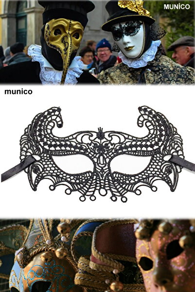 Munico Fantezi Hallowen Sexy Siyah Kulaklı Dantel Parti Maskesi Unisex Şık Gi...