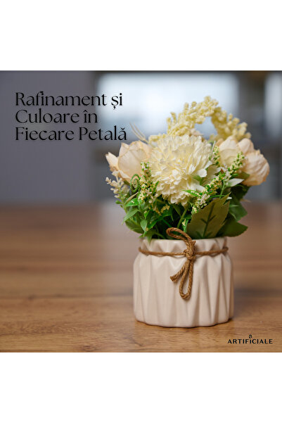 Artificiale Rolio Artificial Flower Arrangement with Hydrangea, Roses and Wildflowers – White, with Decorative Vase