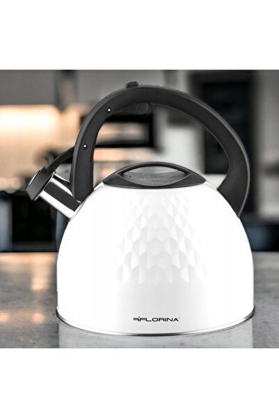 Florentyna Stainless steel kettle with whistle, traditional kettle, 2.5 liter capacity, white, Florina