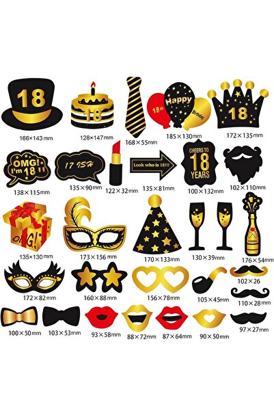 Flippy Party Photo Props Set - 18th Birthday, Multicolor (Glasses, Hats, Mustache, Tie)
