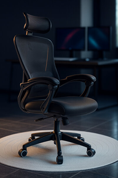 ROHS Adjustable Office or Gaming Ergonomic Chair in black with 2D adjustable headrest, mesh backrest