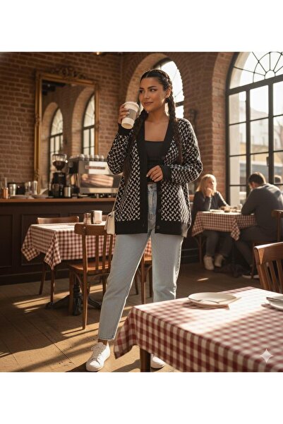 Cockatoo Patterned Buttoned Model Woven Detailed Long Sleeve Knitwear Cardigan