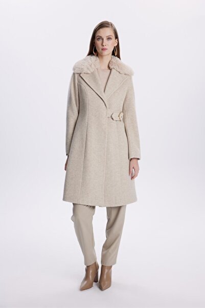 Zühre Kruvaze Yaka Kemer Detaylı Kaşe Kaban 13404