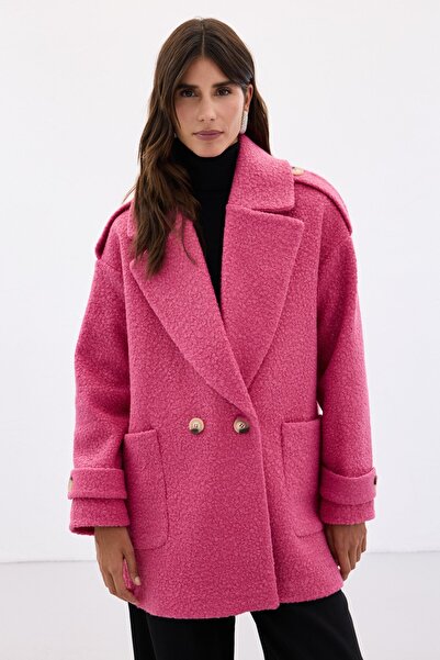Sateen Buklet Short Coat - Fuchsia