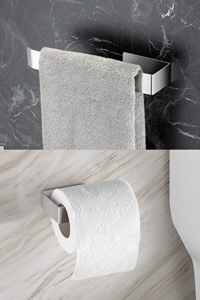 ARNESE HOME Paslanmaz Çelik Set / Wc Tuvalet Kağıtlığı Askısı / Banyo-Mutfak Havluluk Askısı