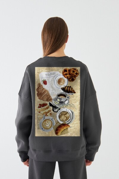 The Champ Clothing Γυναικείο φούτερ oversized Paris Coffee Journal με τύπωμα Smoked – Crew Neck, 3 Thread Ş επένδυση fleece Fleece