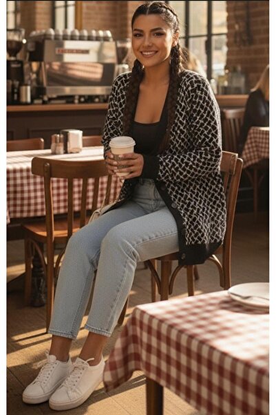 Cockatoo Patterned Buttoned Model Woven Detailed Long Sleeve Knitwear Cardigan