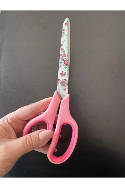 Piano makas çiçek desenli pembe makas şık ofis ev makas BÜYÜK boy 21 cm 1 ade...