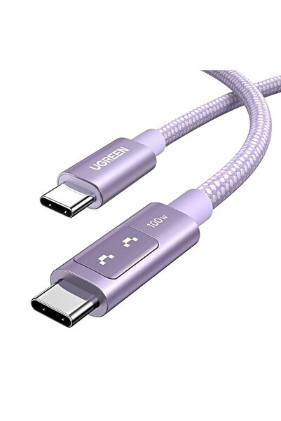 Ugreen Uno USB-C 100W 5A QC PD Örgülü Hızlı Şarj Kablosu, 1 Metre, Mor, 65092