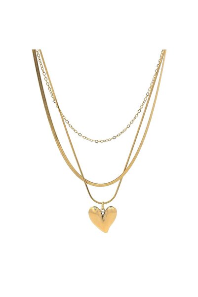 Bijuteria SORELLY Κολιέ με καρδιά σε στρώσεις και επιχρυσωμένο χρυσό 18 καρατίων