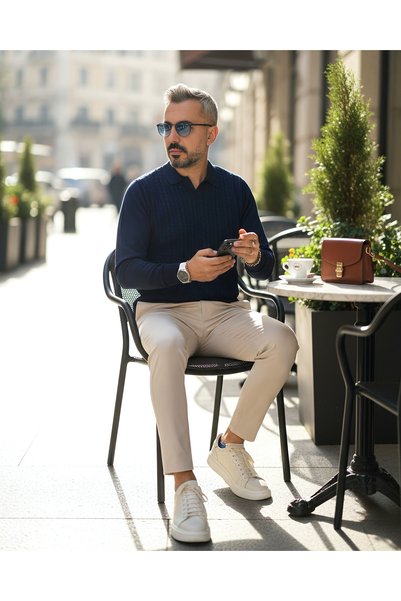 higo Elegance Long Sleeve Men's Polo Neck Knitwear Sweater