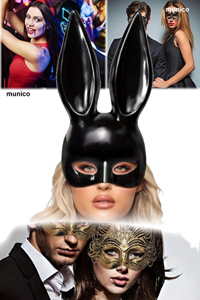 Munico 2 Adet Kostümlü Parti Sexy Siyah Renk Tavşan Maske Uzun Kulaklı, Lastikli Yapı | Maskeli Balo Tiktok