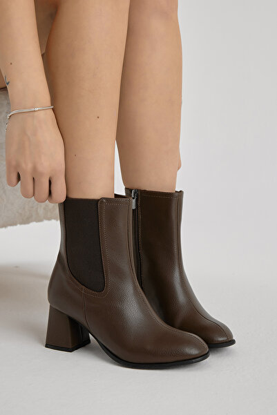 Tonny Black Women's Brown Neolite Sole Elastic Thick Heeled Boots