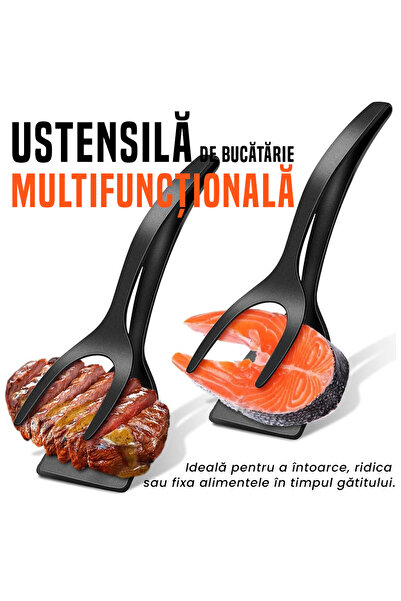 NEXTLY Dual Kitchen Tongs-Spatula Set, Ergonomic, Heat Resistant, Non-Toxic PP, Gray