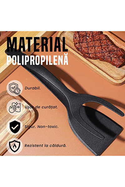NEXTLY Clește de spatulă de bucătărie multifuncțional rezistent la căldură - ergonomic, non-toxic, negru, set de 2