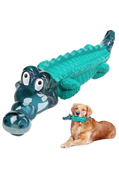 MACVI ® dog teething toy, crocodile shape, durable safe material, green, chew & play