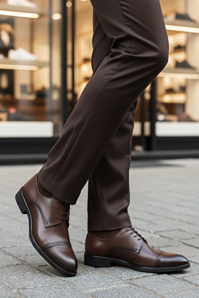 AYAKMOD Pantofi clasici pentru bărbați din piele naturală maro cu talpă anti-...