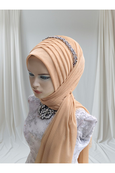 Nuray hazır duvak Περιλαμβάνεται αξεσουάρ Gold ελαστικό ύφασμα έτοιμο σάλι, έτοιμο τουρμπάνι, έτοιμο πέπλο