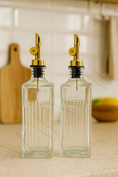 NEWNOW وعاء زجاجي شفاف للزيت من أوروم جلاس مع غطاء ذهبي - زيت زيتون وصلصة مع ...